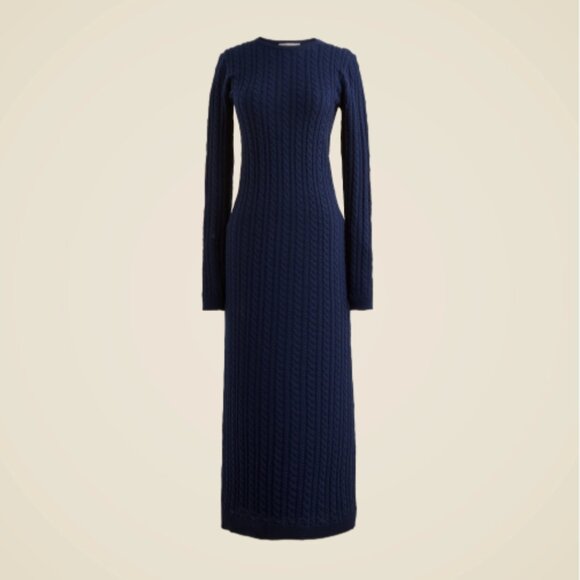 J. Crew Navy Cable-Knit Sweater-Dress 100% Merino Wool Midi Length Sz S NWT - Picture 2 of 7